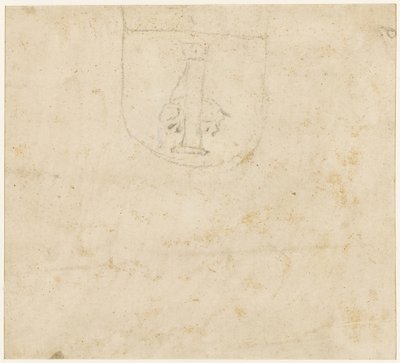 Hoja de estudios: boceto de un escudo de armas con un animal atado a una columna como carga de Raffaello Sanzio Raphael